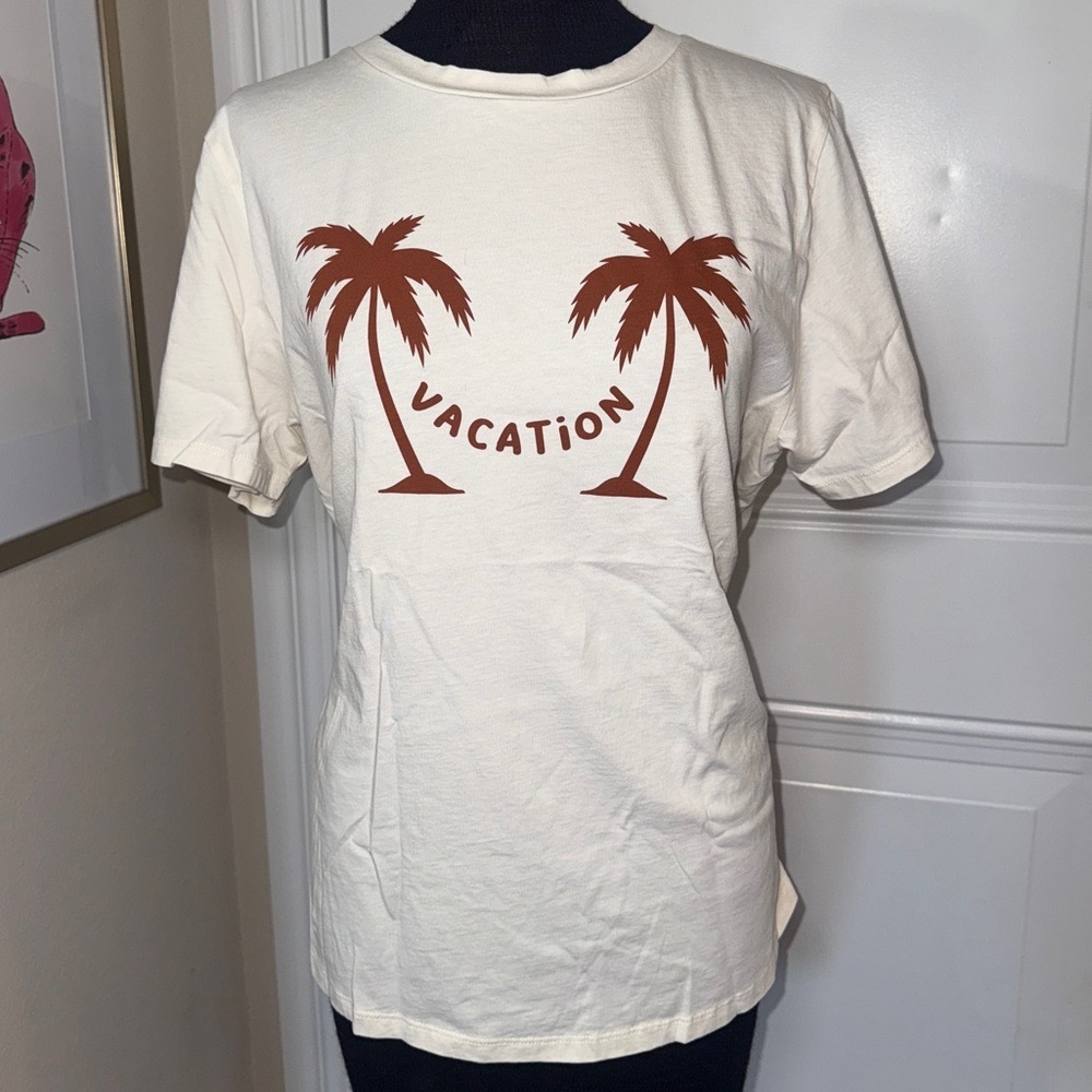 SOUTH PARADE Lola Round Neck Vacation Palm Off White Short Sleeve Tee Size L - Picture 3 of 8